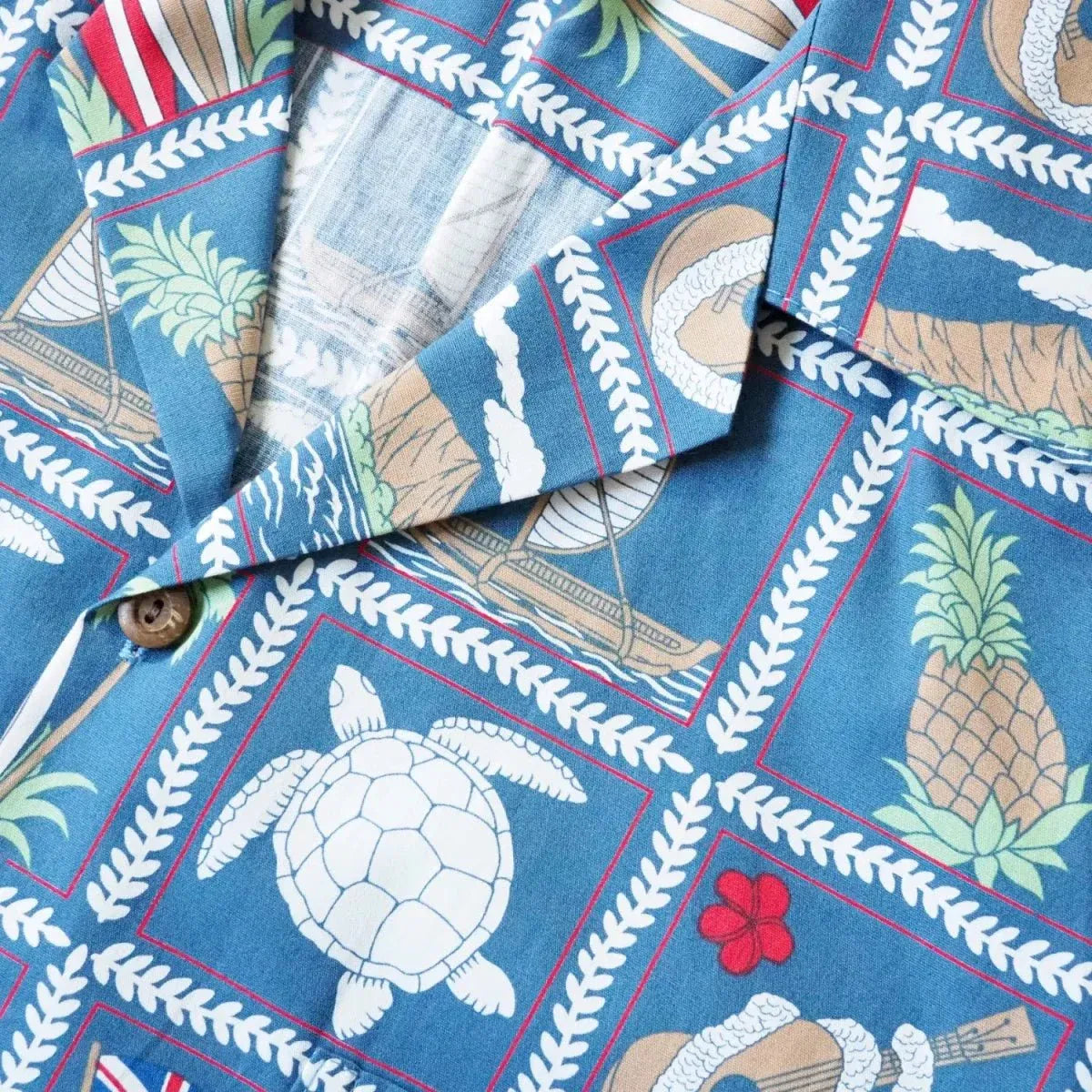 50th state blue hawaiian cotton shirt - alohaz