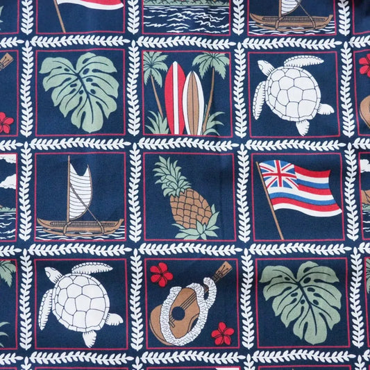 50th state navy hawaiian cotton shirt - alohaz