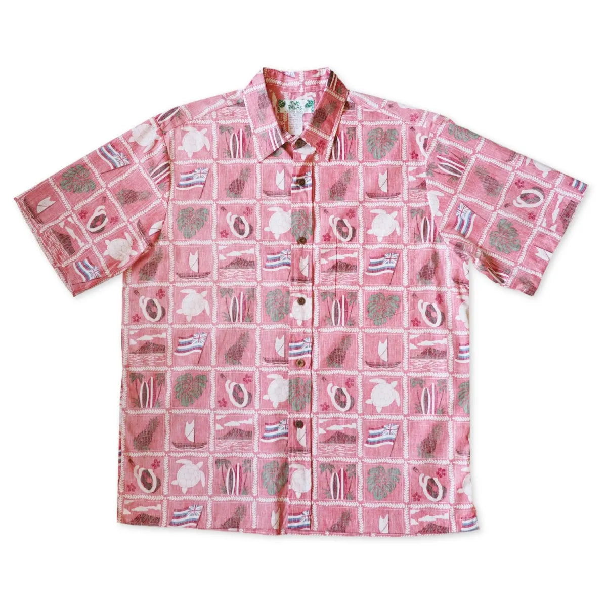 50th state pink reverse print hawaiian cotton shirt