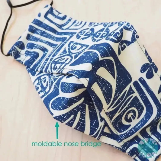 Antimicrobial 3d face mask + adjustable loops ~ blue