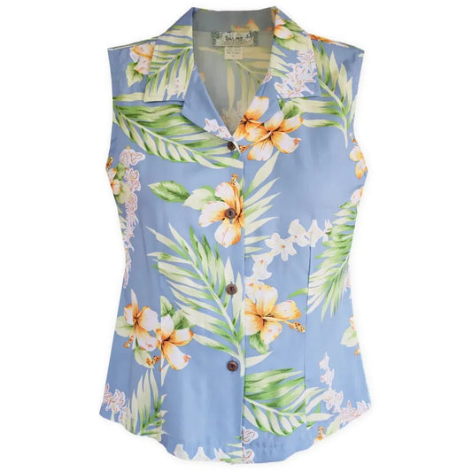 Atoll blue hawaiian lady sleeveless blouse - alohaz