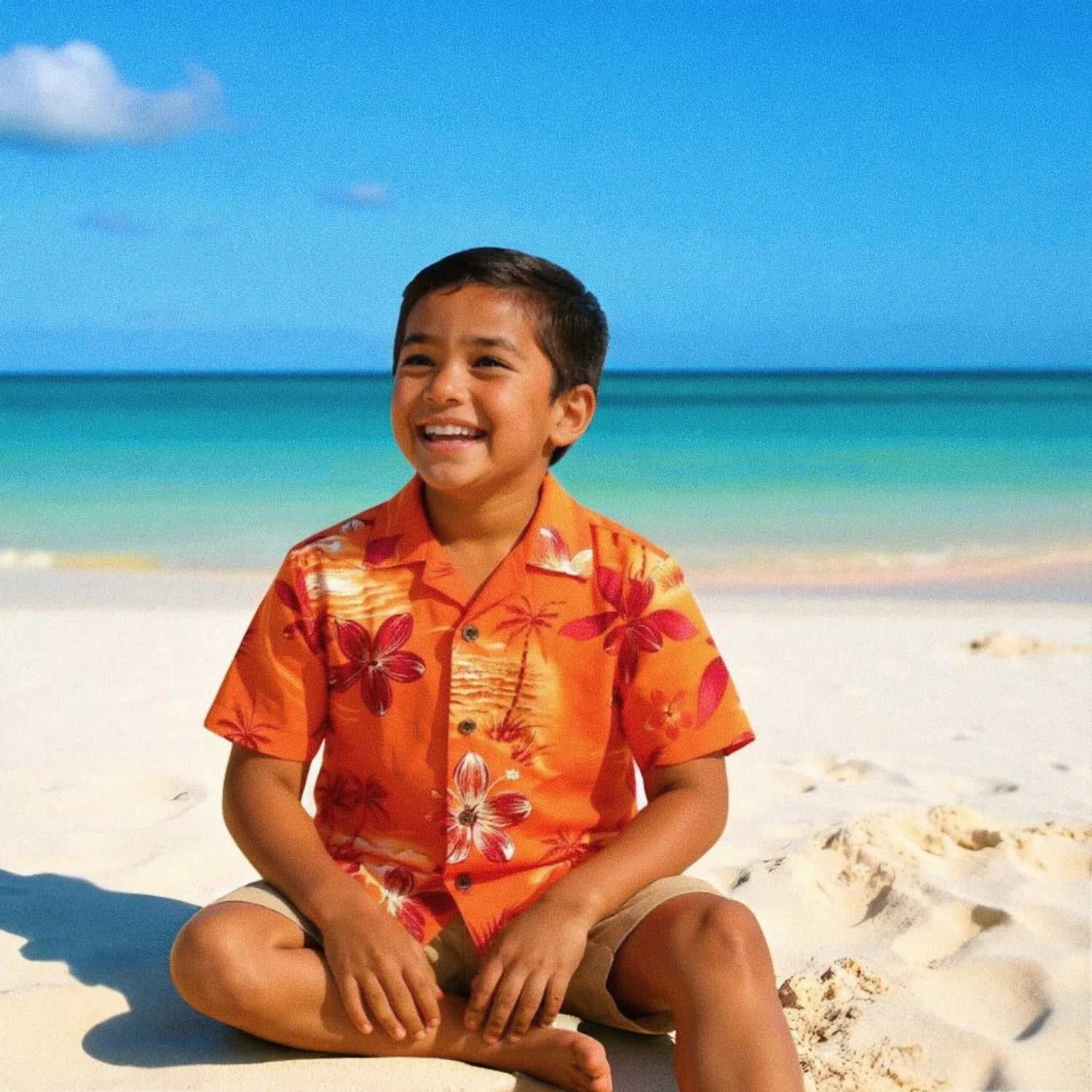 アロハボーイ aurora orange hawaiian boy shirt - Alohaz