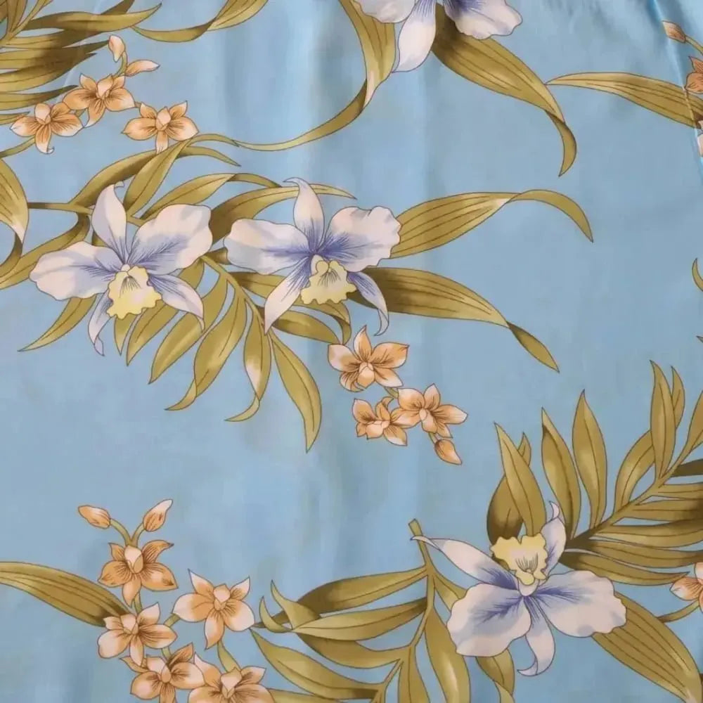 Bamboo orchid light blue hawaiian rayon fabric - alohaz