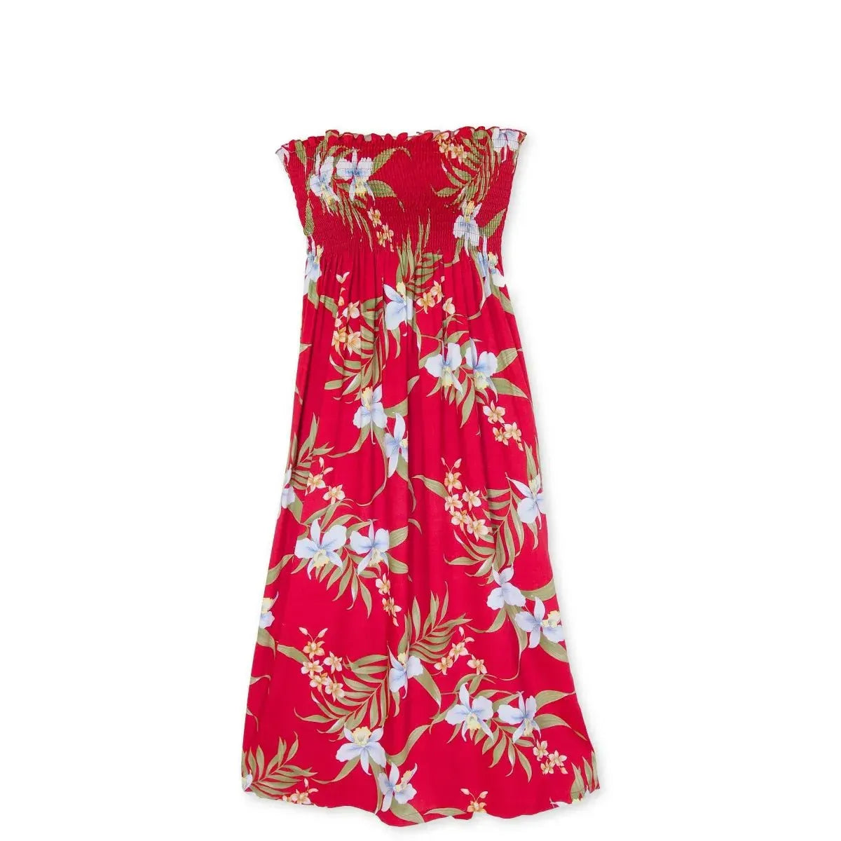 bamboo orchid red hawaiian maxi dress