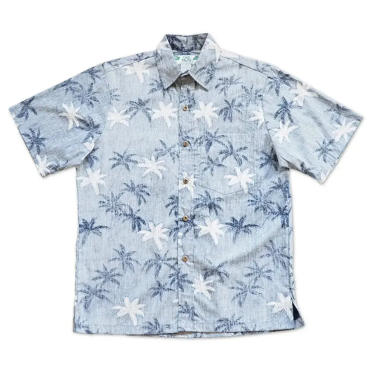 Blue palm beach reverse print hawaiian cotton shirt - alohaz