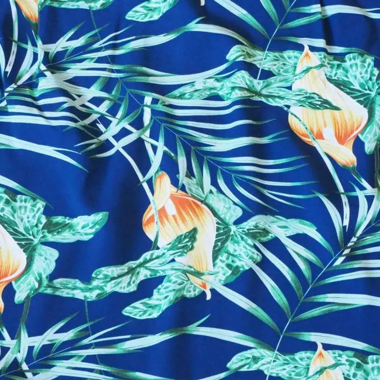 Calla blue hawaiian rayon fabric