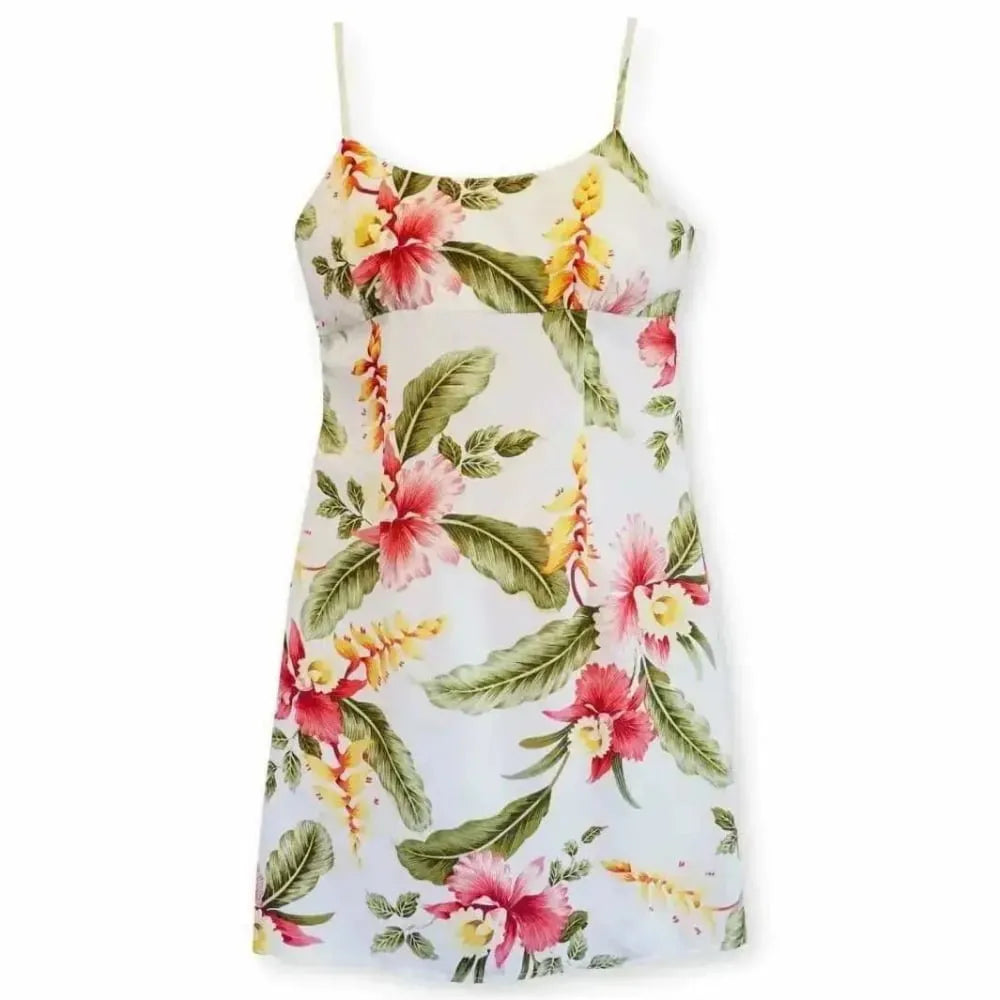 Cloud cream short skinny straps hawaiian dress - alohaz