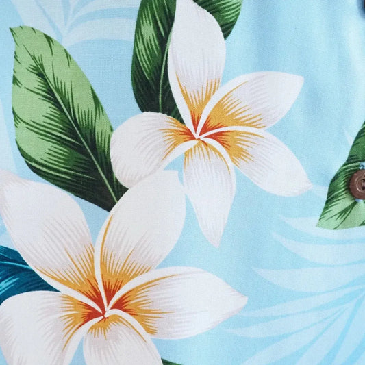 Escape blue hawaiian lady blouse - alohaz