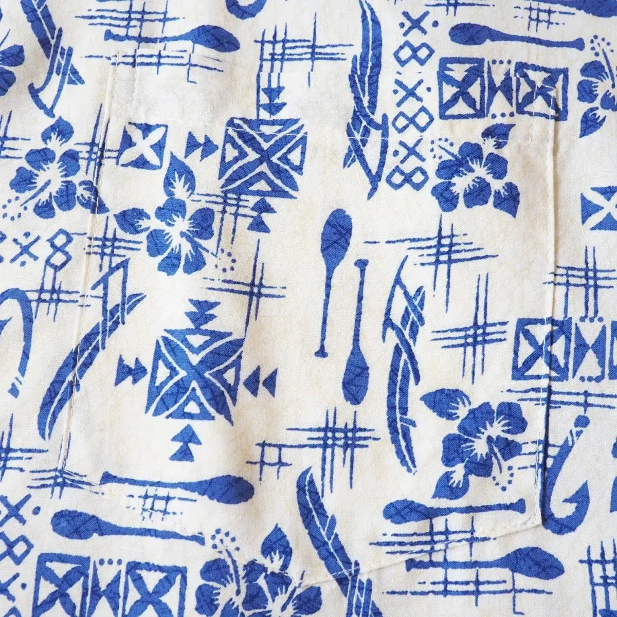 Fish & paddle white hawaiian rayon shirt - alohaz