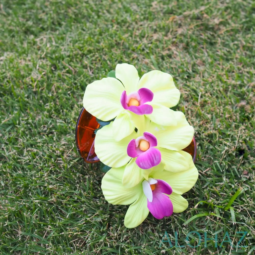Green happy orchid flower hair clamp