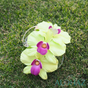 Green happy orchid flower hair clamp