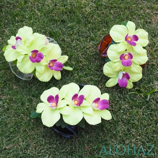 Green happy orchid flower hair clamp - alohaz
