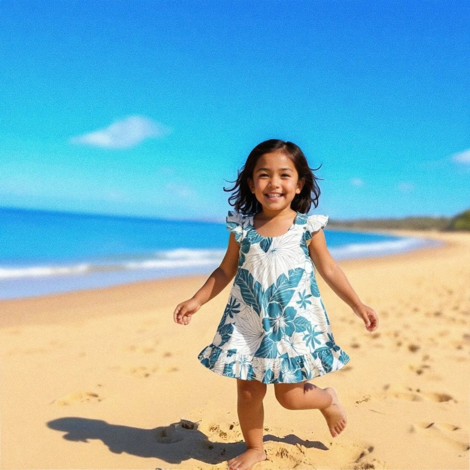 haven blue hawaiian girl flutter dress