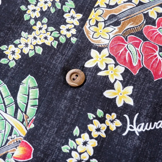 Hawaii lei black hawaiian rayon shirt - alohaz