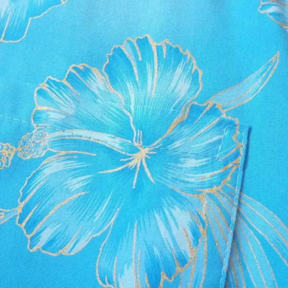 Hibiscus hideaway blue hawaiian aloha rayon shirt