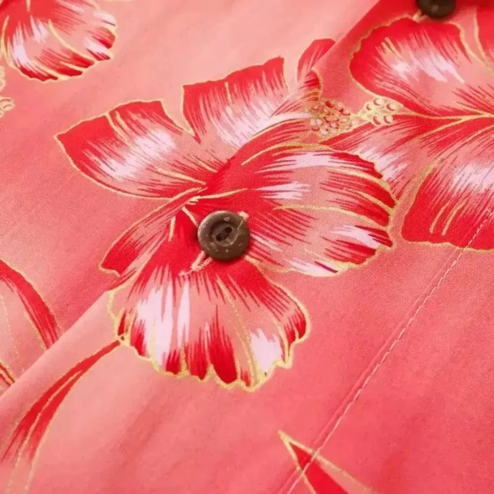 Hibiscus hideaway orange hawaiian aloha rayon shirt - alohaz