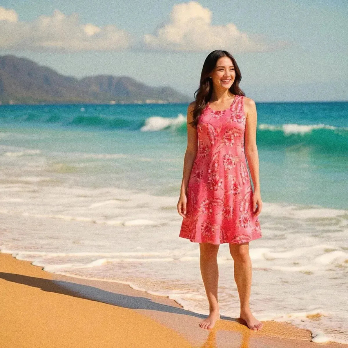 hibiscus hideaway orange hawaiian rhythm short dress Alohaz hibiscus hideaway orange hawaiian rhythm short dress Alohaz