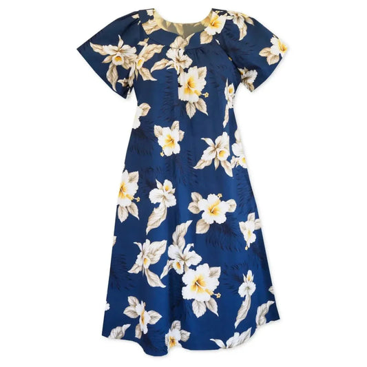 Hibiscus joy navy hawaiian muumuu - alohaz