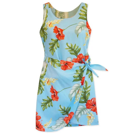 Honeymoon blue hawaiian honi sarong dress - alohaz