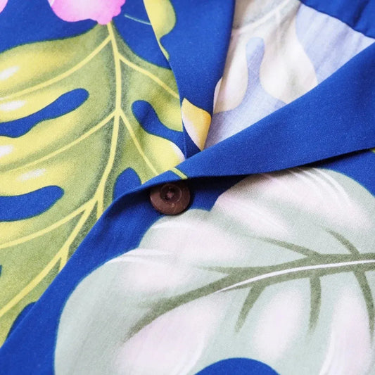 Honeymoon royal blue hawaiian rayon shirt - alohaz