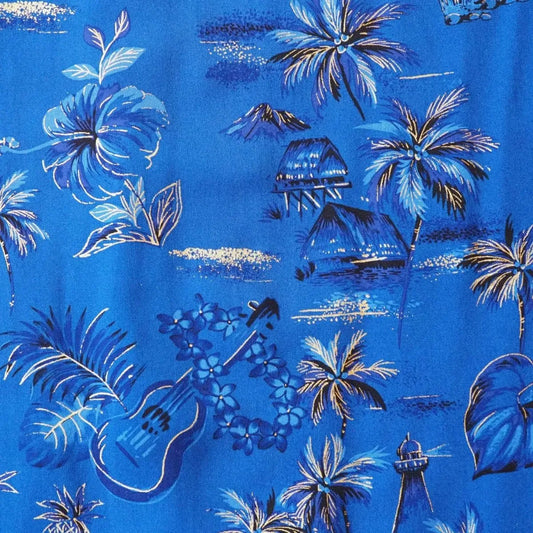 Honolulu blue hawaiian rayon fabric - alohaz