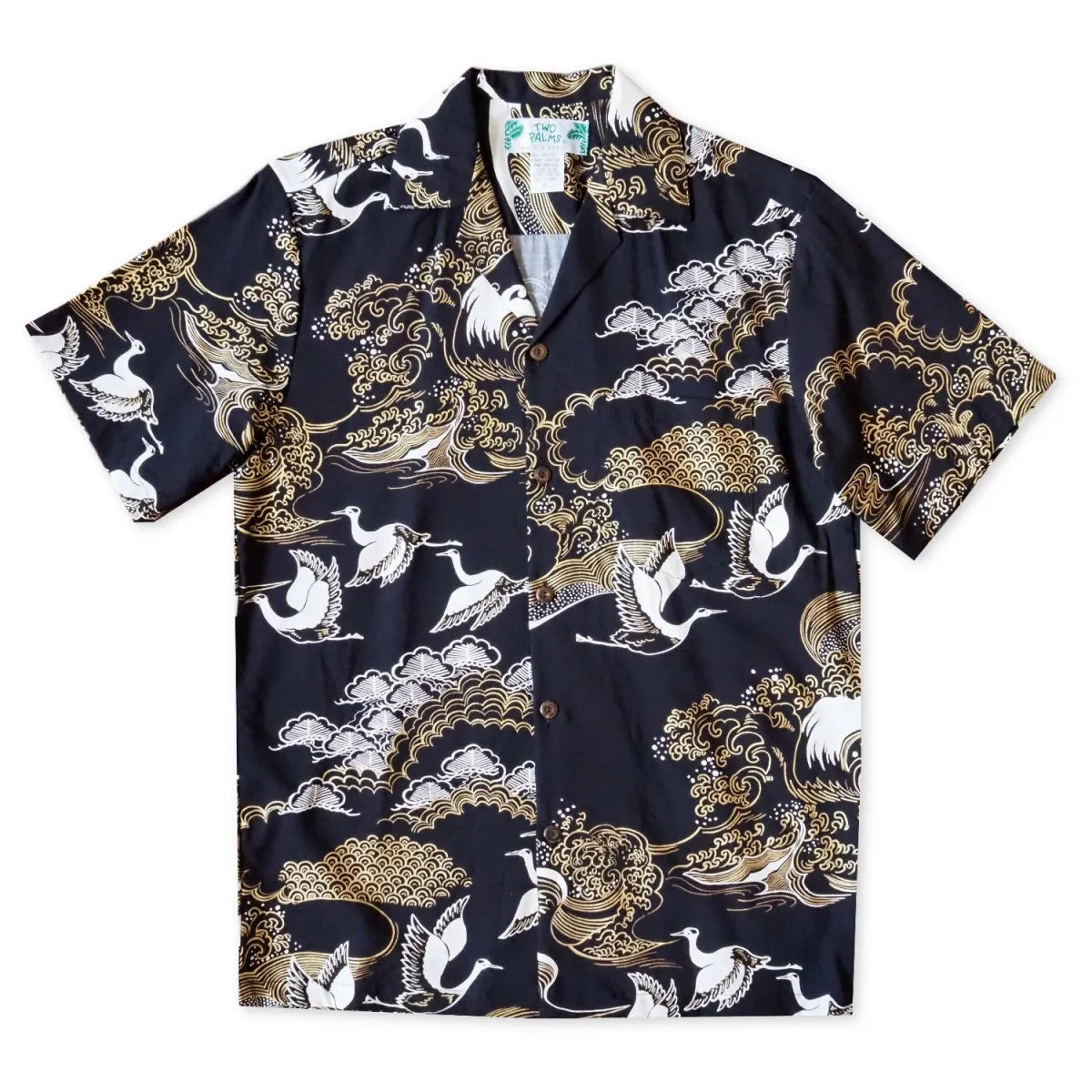 Island breeze crane black hawaiian aloha rayon shirt