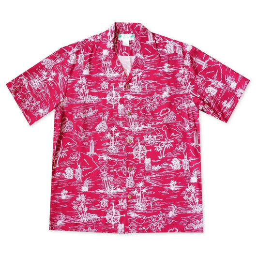 Island cruise red hawaiian rayon shirt - alohaz