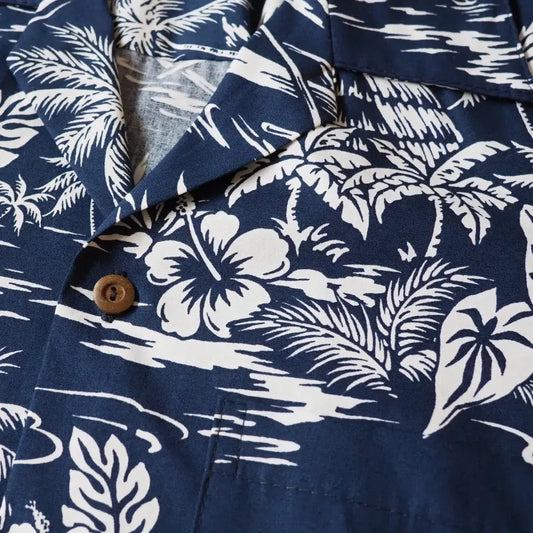 Island navy hawaiian cotton shirt - alohaz