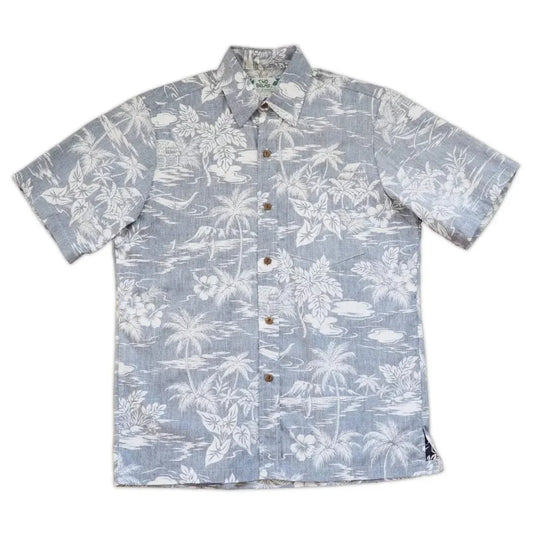 Island navy reverse print hawaiian cotton shirt - alohaz