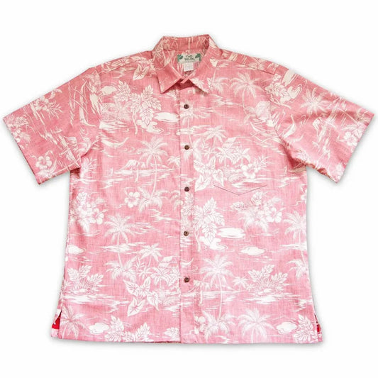 Island red reverse print hawaiian cotton shirt - alohaz