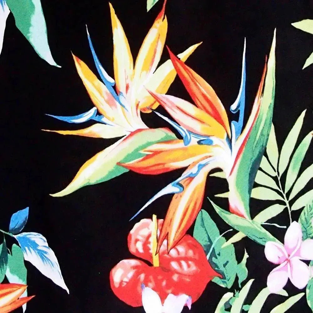 Jungle black hawaiian rayon fabric - alohaz