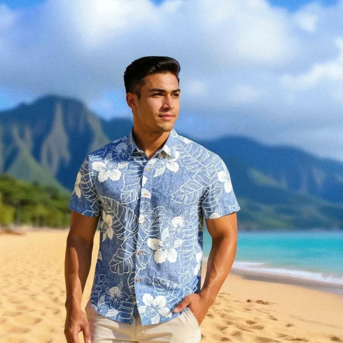 ka'anapali blue REVERSE print hawaiian cotton shirt - Alohaz