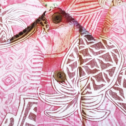 Kaena red reverse print hawaiian cotton shirt - alohaz