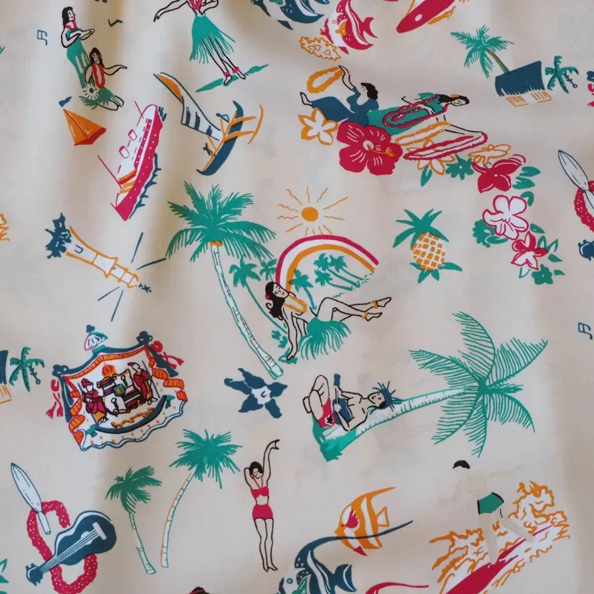Kalakaua cream hawaiian rayon shirt - alohaz