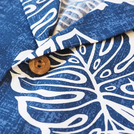 Leaf navy hawaiian cotton shirt - alohaz