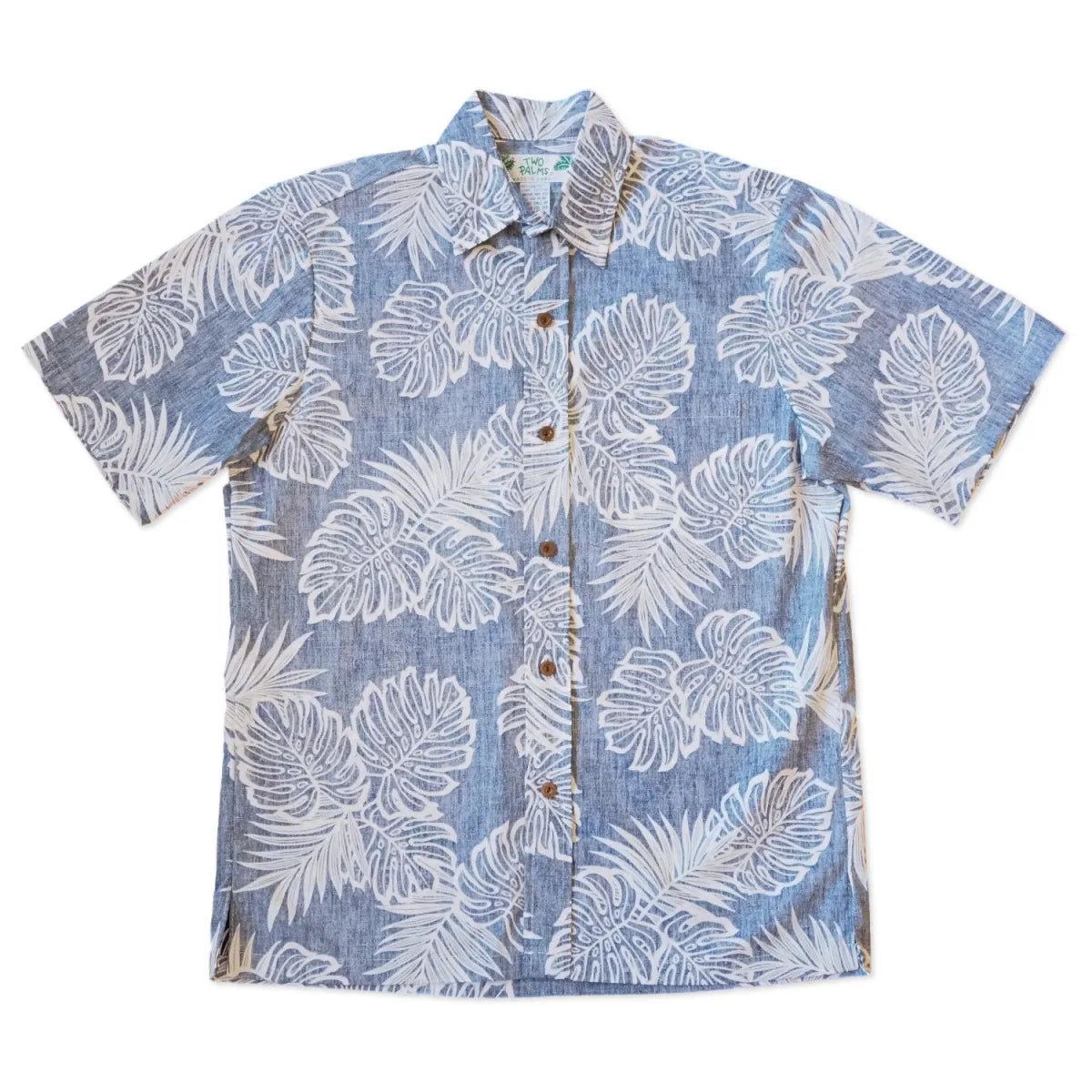 Leaf navy reverse print hawaiian cotton shirt