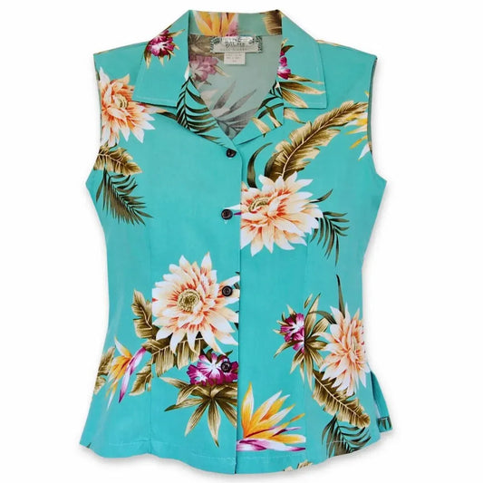 Mountain green hawaiian sleeveless blouse - alohaz