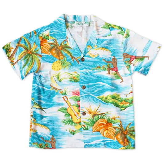 Ocean life teal hawaiian boy shirt - alohaz