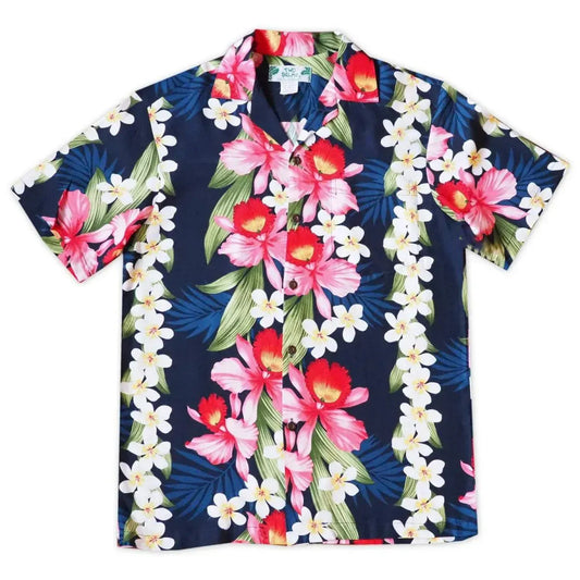 Orchid play navy hawaiian rayon shirt - alohaz