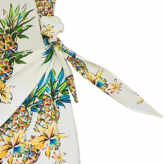 Pineapple cream hawaiian honi sarong dress - alohaz