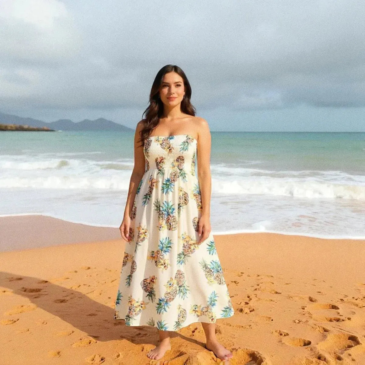 pineapple cream hawaiian maxi dress - Alohaz pineapple cream hawaiian maxi dress - Alohaz