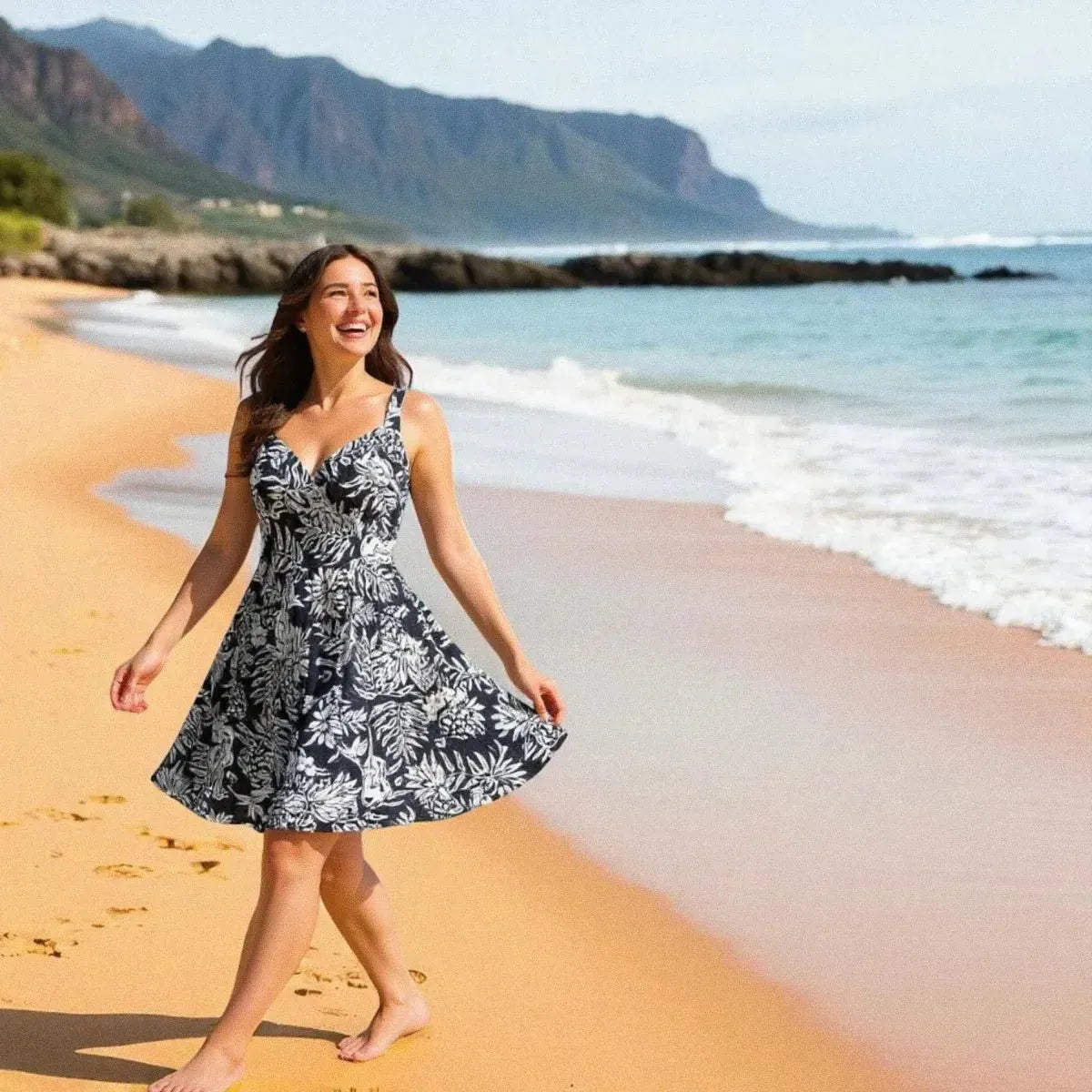 pineapple dream Black hawaiian napali halter dress - Alohaz S / Black pineapple dream Black hawaiian napali halter dress - Alohaz S / Black