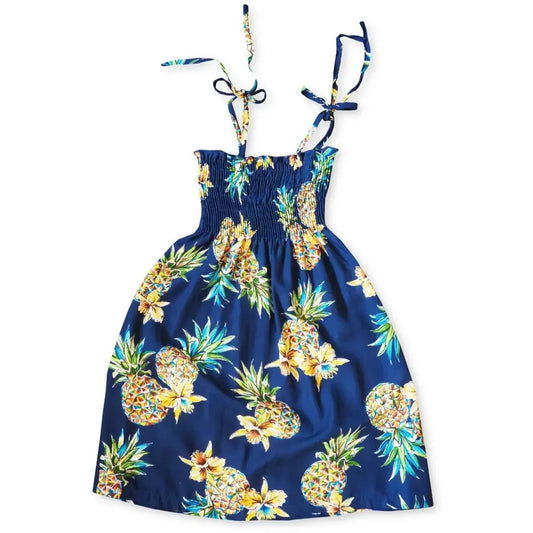 Pineapple navy blue hawaiian girl sunkiss dress - alohaz