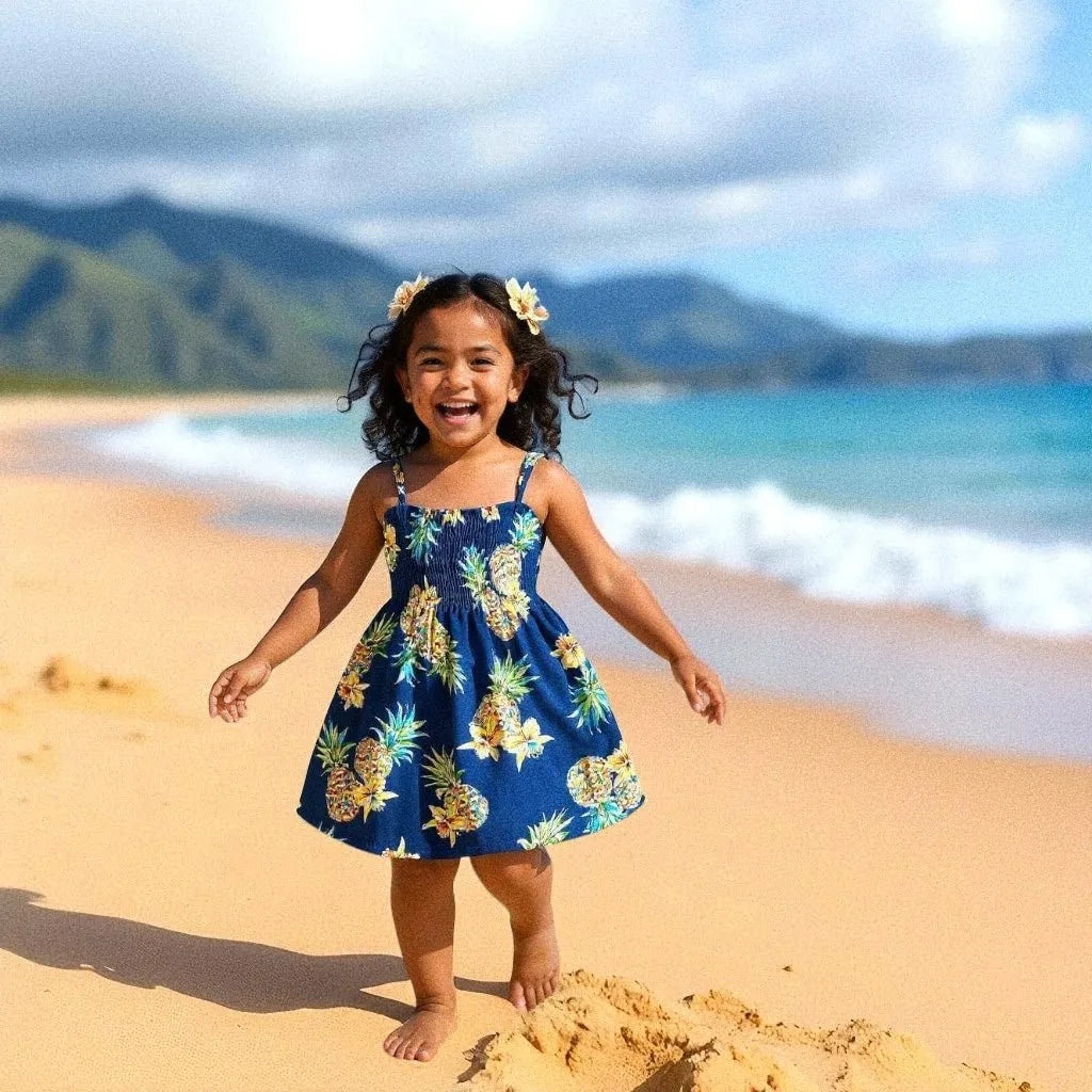 pineapple navy blue hawaiian girl sunkiss dress - Alohaz navy blue / S (2 - 4) pineapple navy blue hawaiian girl sunkiss dress - Alohaz navy blue / S (2 - 4)