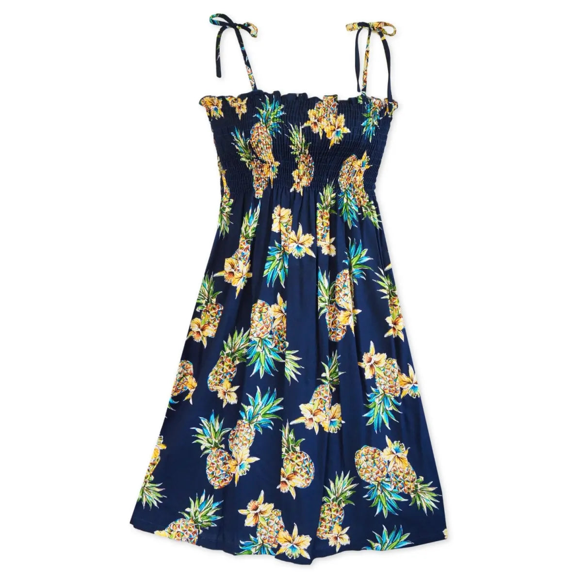 Pineapple navy blue hawaiian moonkiss short dress
