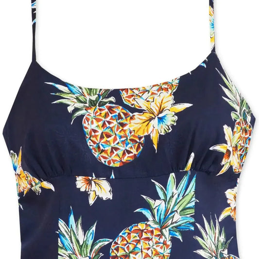 Pineapple navy blue long skinny straps hawaiian dress