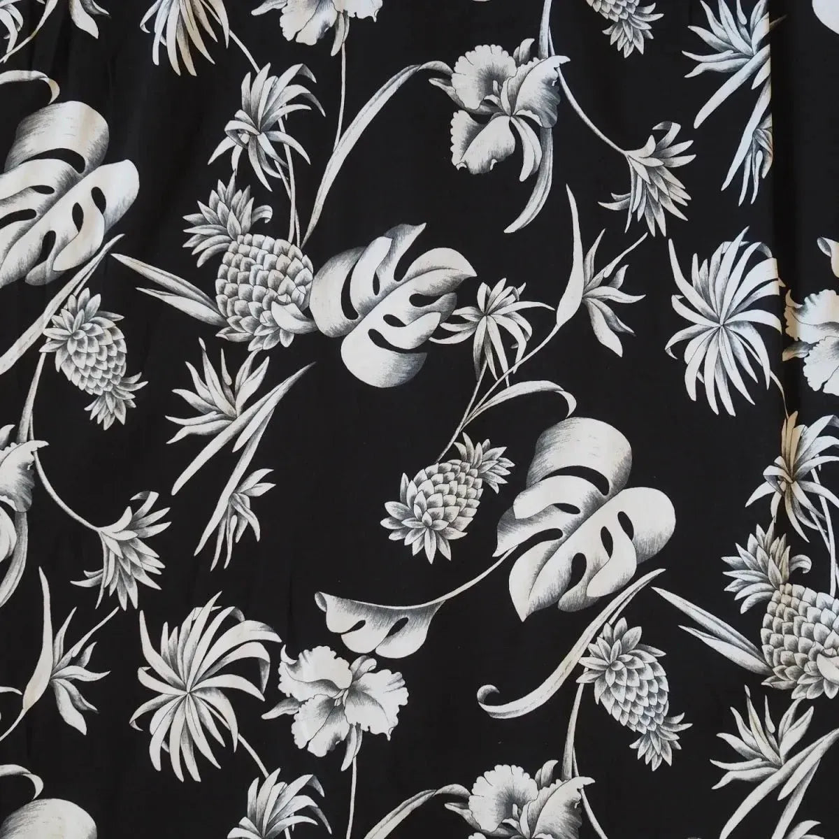 Pineapple paradise black hawaiian rayon fabric - alohaz