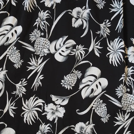 Pineapple paradise black hawaiian rayon fabric - alohaz