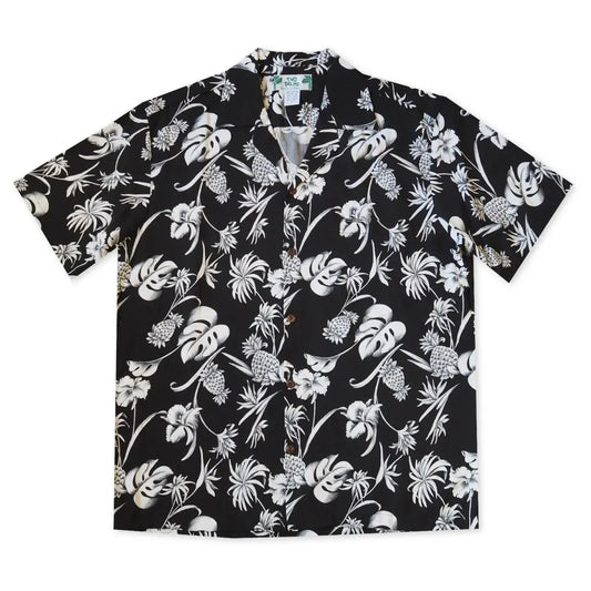 Pineapple paradise black hawaiian rayon shirt - alohaz