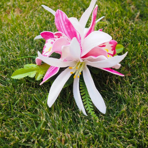 Pink orchid cheer double joy hawaiian flower hair clip